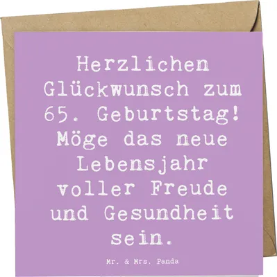 Produktbild von Mr. & Mrs. Panda Glückwunschkarte Spruch 65. Geburtstag Glückwünsche - Lavendeltraum - Geschenk, Lächeln, anlasskarte, Herzensträume, Alter, Grußkarte, Klappkarte, Freude