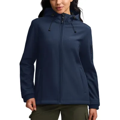 Produktbild von BUBW Damen-Softshelljacke, wasserdicht, winddicht, mit Kapuze, fleecegefüttert, leichter Outdoor-Mantel für Winterwanderungen und Radfahren