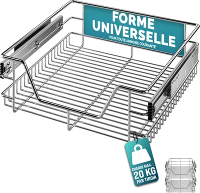 Image de CASARIA® 2x Tiroir télescopique de rangement 50 cm pour armoire cuisine tiroir de cuisine métal tiroir coulissant