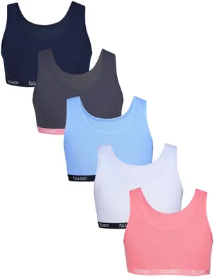 Produktbild von TupTam Mädchen Bustier mit breiten Trägern 5er Pack, Farbe: Fashion Dunkelblau Dunkelgrau Blau Apricot Lila, Größe: 134-140