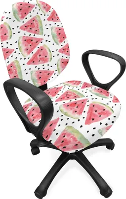 Produktbild von ABAKUHAUS Aquarell Bürostuhl Schonbezug, Stücke von Wassermelone, dekorative Schutzhülle aus Stretchgewebe, Coral Hellgrün Schwarz