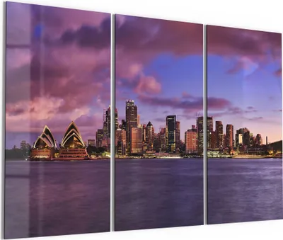 Produktbild von DEQORI Glasbild Echtglas 3x50x100 cm 'Sydneys Panorama' Wandbilder XXL groß