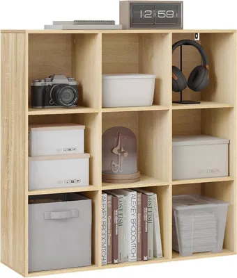 Produktbild von WOLTU Bücherregal mit 9 Fächern, Bücherschrank offen, Würfelregal, Standregal, Helle Eiche