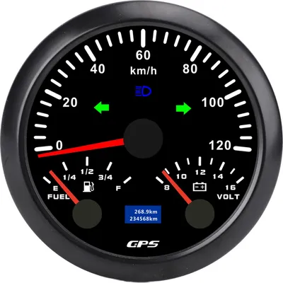 Image de 85mm 3-3/8in GPS Speedometer Odometer with Voltmeter Fuel Level Gauge Turn Signal 3 in 1 120KM/H for RV Yacht Truck 7 Color Backlight Black Dial Black Bezel CX8303B