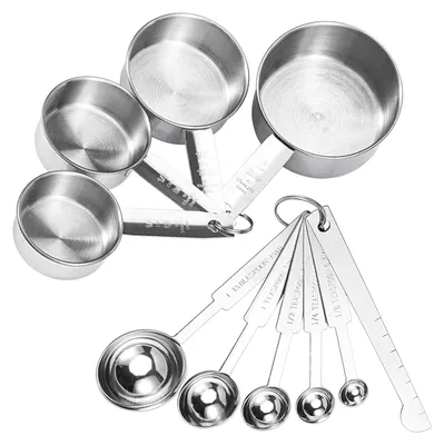 10-teiliges Messbecher-Set aus Edelstahl, Messlöffel, Messlineal