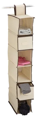 Image de Étagère suspendue en tissu, meuble de rangement, 6 compartiments, 2 tiroirs, pour armoire, H x L x P : env. 82 x 14,5 x 30 cm, beige