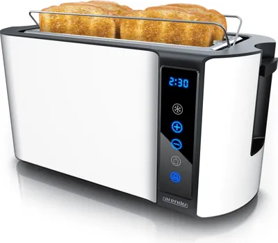 Produktbild von Arendo Toaster 4 Scheiben, Langschlitz, Edelstahl, 1500W, Touch-Bedienung, Display mit Restzeitanzeige, Brötchenaufsatz, Auftaufunktion, Wärmeisolierendes Gehäuse, blau
