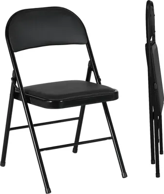 Produktbild von 2er-Set Klappstühle, Tragbare Bürostühle, Metallbeine, Faltstuhl für Büro, Empfang, Wartezimmer, Kunstleder, Schwarz