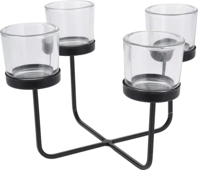 Produktbild von Eleganter Kerzenständer aus schwarzem Metall mit vier Glaseinsätzen