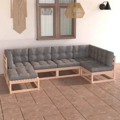 Produktbild von Möbel 6-tlg. Garten-Lounge-Set mit Kissen Massivholz Kiefer - Balkonmöbel 3076734
