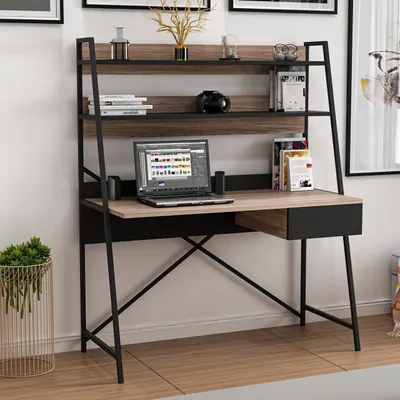 Produktbild von Skye Decor, Arte - Walnut, Black, Schreibtisch, Nussbaum, 100 % MELAMINBESCHICHTETE SPANPLATTEN, 124 x 55 x 150 cm
