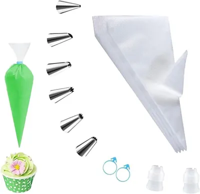 Produktbild von Muahmuah Einweg-Spritzbeutel – Set mit 100 Stück – 6 Spritztüllen