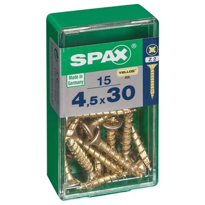 Produktbild von SPAX Universalschraube, 4,5 x 30 mm, 15 Stück, Vollgewinde, Senkkopf, Kreuzschlitz Z2, 4CUT, YELLOX - 4081020450301