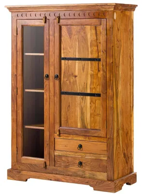 Produktbild von MASSIVMOEBEL24.DE Vitrine Akazie 110x45x155 honig lackiert OXFORD #0425