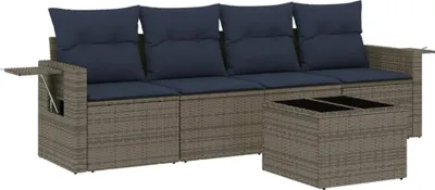Produktbild von vidaXL 5-teiliges Gartensofa-Set mit Kissen, grau, Polyrattan