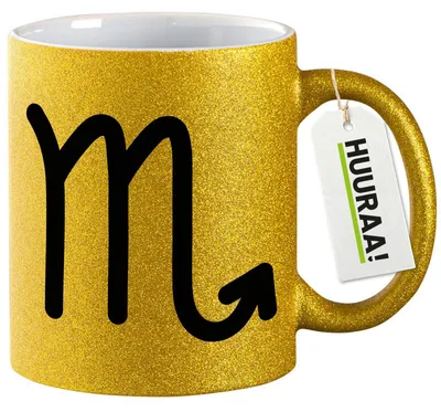 Produktbild von Huuraa Glitzertasse Skorpion Sternzeichen Zeichen 330ml Gold Keramik Kaffeebecher Geschenkidee