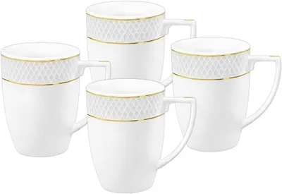 Image de Tasse Wilmax 450 ml, porcelaine blanche à bord doré, lot de 4 WL-880102432/A4