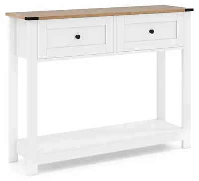Zdjęcie produktu dla Stolik konsolowy z 2 szufladami i półką, biały, 106x30x81,5 cm