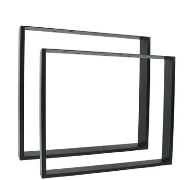 Two black metal table legs are shown against a white background.