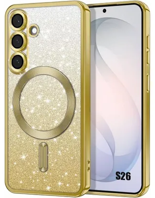 Image de Coque pour Samsung Galaxy S26, Silicone Anti-Rayures Antichoc avec Cercle Magnétique - Doré Pailleté