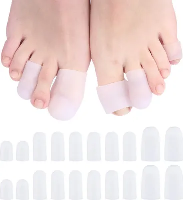 Produktbild von 20 Stück Zehenkappen Zehenschutz Zehenschoner Weiches Silikon Zehenpolster Zehenpflaster in Verschiedene Größen High Heels Fußaufkleber Schutzhülle Verschleißschutz Zehenpflaster Damen Herren