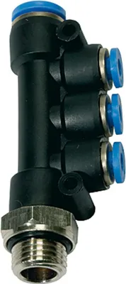 Produktbild von Riegler T-Mehrfachverteiler »Blaue Serie«, drehbar, G 1/4 außen Ø 1x8/3x6