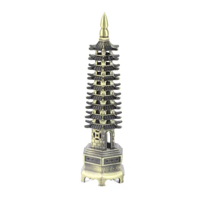 Obrázok produktu pre Model pagody WenChang, miniatúra, 18 cm, 9-poschodová, antická bronzová farba, stolová dekorácia