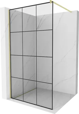 Image de Mexen Kioto Paroi de douche à l'italienne 120 x 200 cm, motif noir 8 mm, or brossé - 800-120-101-55-77