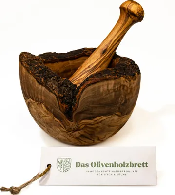 Produktbild von Mörser und Stößel aus Olivenholz in Naturoptik 10 cm
