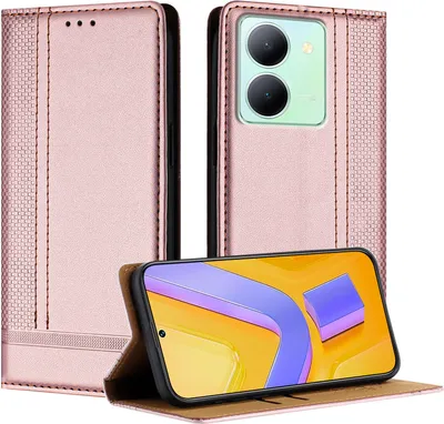 Produktbild von Handyhülle für Vivo Y27 5G Leder Flip Klappbare Schutzhülle mit Standfunktion Pink