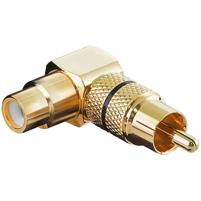 Produktbild von Goobay Cinch Adapter 90°, vergoldet, Schwarz, Schwarz - Cinch-Buchse > Cinch-Stecker