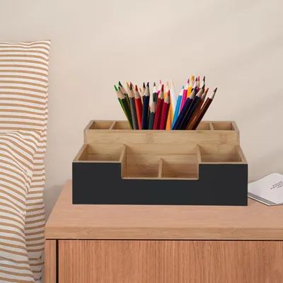 Produktbild von Schreibtisch-Organizer aus Bambus, 7 Fächer für Büromaterialien