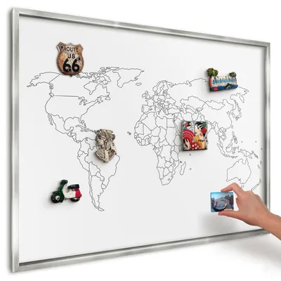 Produktbild von Magnettafel 100x70 cm in einem silbernen Rahmen - Magnetische Metalltafel, Magnetpinnwand zur Wandmontage für Wohnzimmer, Küche, Flur, Kinderzimmer und Büro - Höhenlinienkarte
