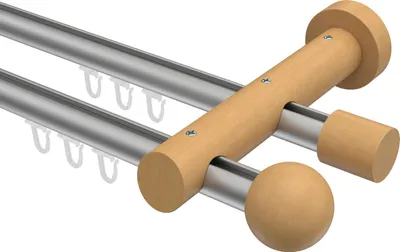 Produktbild von Interdeco Innenlaufstange / Gardinenstange mit Innenlauf Silbergrau / Buche lackiert, Typ Talent Luina (Kugel), 20 mm Ø 2-läufig, 420 cm