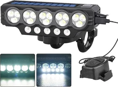 Immagine prodotto di VHV - Luci per bicicletta a energia solare - Faro anteriore per bicicletta con clacson - Faro a LED ricaricabile tramite USB con clacson - Adatto per mountain bike, e-bike e uscite serali
