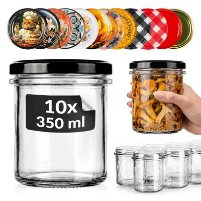Zdjęcie produktu dla SuperButelki - 10x Słoik szklany 350 ml z zakrętką, zestaw słoików 0,35 l z zakrętkami na przetwory, miód + E-BOOK, słoiki szklane wieczko fi 82, Obraz wygenerowany przez AI