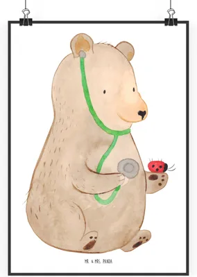 Produktbild von Mr. & Mrs. Panda Bild Bär Arzt DIN A1 - Weiß - Geschenk, Kunstdruck, drucke, Doktorin, Plakat, Ärztin, Teddy, Professor, wanddeko, Wandbild, Doktor