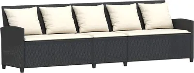 Produktbild von Gartensofa 5-Sitzer mit Kissen Schwarz Poly Rattan