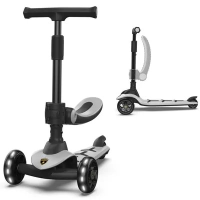 Produktbild von Lamborghini Kinder Roller Scooter ab 3 Jahren bis 50 kg - Tretroller mit Sitz und 2 Lenkmodi, Leichter Aluminiumrahmen, Leuchträdern, Hinterbremse