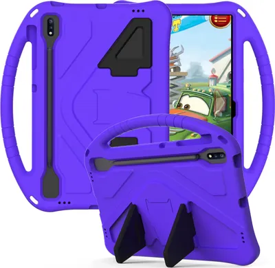 Produktbild von Kinder Hülle für Samsung Galaxy Tab S8+/ S8 Plus/ S7+/ S7 Plus/ S7 FE SM-X800/X806/T970/ T975/T976/T978/T730/T733/T735/T736/T738, Eva Leichte Stoßfeste Faltbarem Ständer, Kids Griff Schutzhülle Lila