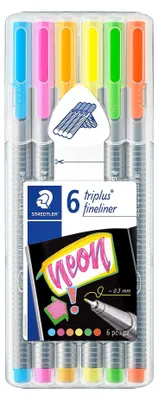 Produktbild von Staedtler Fineliner Triplus Neon 6er Set leuchtende Farben feine Spitze