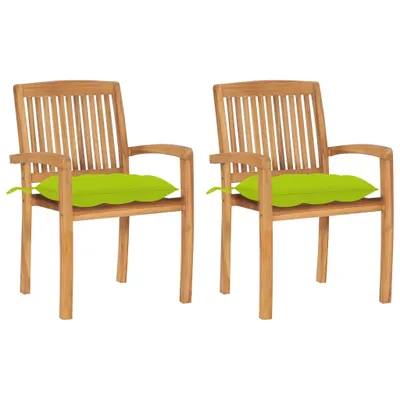 Produktbild von Gartenstühle 2 Stk. mit Hellgrünen Kissen Massivholz Teak