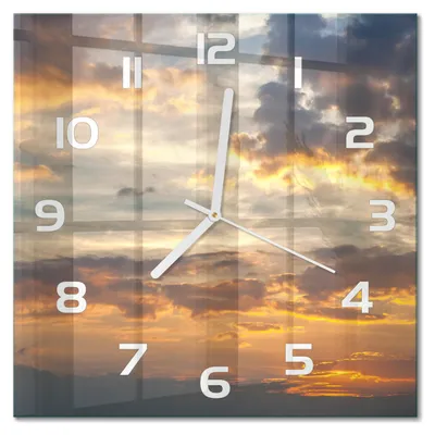 Produktbild von Glas Wanduhr 30x30 cm - Wanduhr - lautlose Wanduhr - ohne Ticken - geräuschloses Uhrwerk - schleichende Zeiger - moderne Uhr - Design Uhr - Wohnzimmer Uhr - Sonnenuntergang