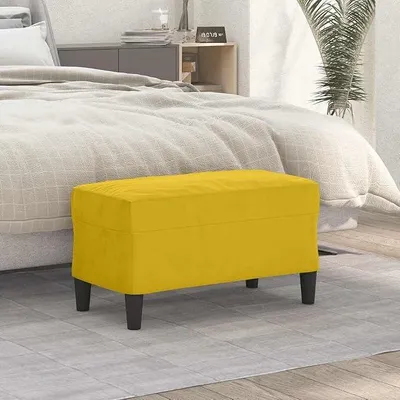 Produktbild von Gelbe Sitzbank aus Samt, gepolstert mit Schaumstoff, 70 x 35 x 41 cm, für Flur Diele Schlafzimmer Wohnzimmer, als Hocker und Bettbank mit Sitzkomfort