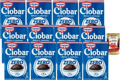 Produktbild von Cameo Ciobar Zero Trinkschokolade ohne Zuckerzusatz, dicker & cremiger Kakao zum Anrühren, 12 x 76 g (48 Beutel à 19 g) italienisches Heißgetränk + Italian Gourmet polpa