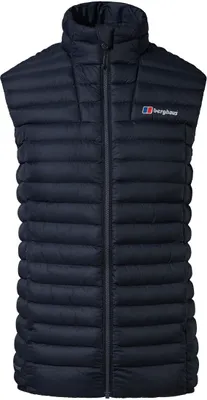 Dunkelblaue Steppweste "Vaskye Vest" von Berghaus für Herren; ohne Ärmel und mit Stehkragen.