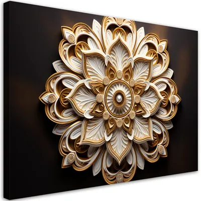 Image de Toile abstraction florale dorée en 3D 90x60 Feeby Beige image pour le mur prête à accrocher