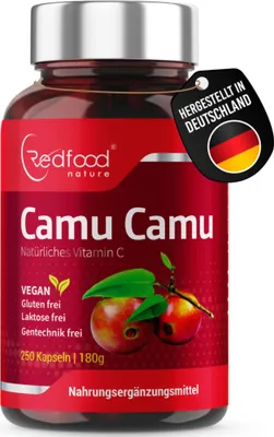 Produktbild von Redfood Camu Camu Kapseln - natürliches Vitamin C - 250 vegane Kapseln