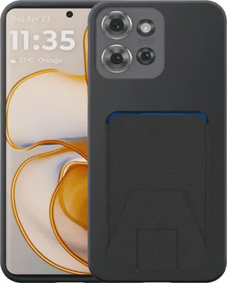 Produktbild von Geeignet für Motorola Edge 50 Handytasche mit verstellbarem Leder Kartenschlitz - Flexible Back Cover Case Silikon TPU mit verstellbarem Leder Kartenschlitz - Schwarz - Smartphonics