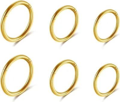 Produktbild von 6er Chirurgenstahl Nasenring Gold 16ga 8-12mm Piercing Set